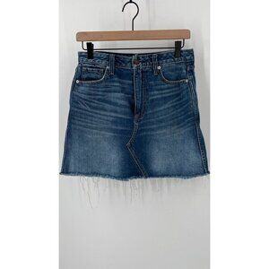 Abercrombie & Fitch Womens Mini Skirt 27 Distressed Denim Raw Hem Pocket Accent